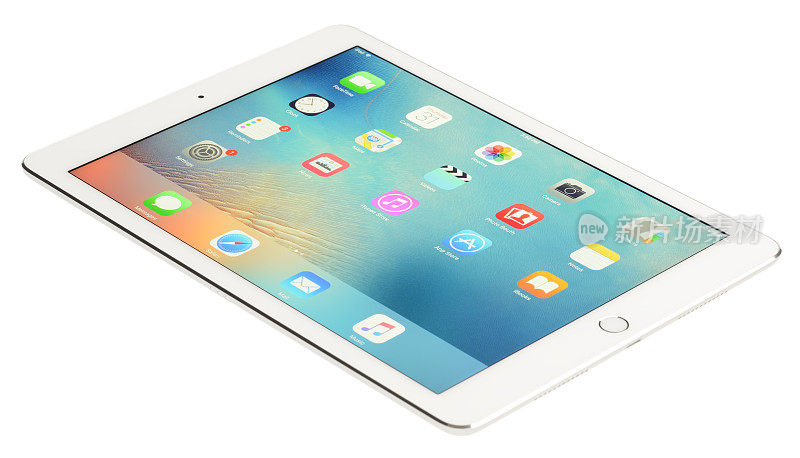 9.7英寸iPad Pro的银色和白色显示主屏幕